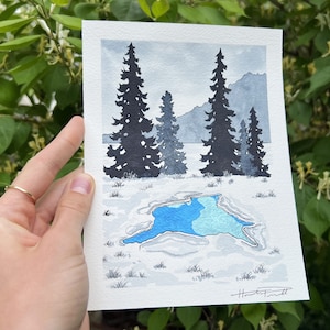 Blue Star-zwembad | Minimale Metallics-collectie | 6x8 aquarel schilderij