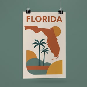 Art en téléchargement numérique de Floride - impression d'État minimaliste moderne du milieu du siècle, décoration murale abstraite de palmier