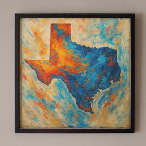 Stampa d&#39;arte astratta del Texas - Download digitale minimalista e audace, arte murale moderna, arredamento colorato per la casa del Texas