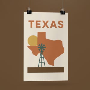 Texas Digital Download Art - Stampa minimalista moderna di metà secolo, decorazione murale astratta