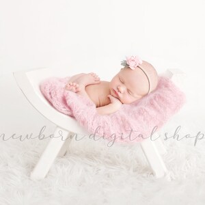 Newborn Digital Prop Pink Blanket on White Curved Bench for GIRLS