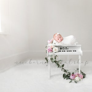 Newborn Digital Prop, white PIANO with Florals for girls