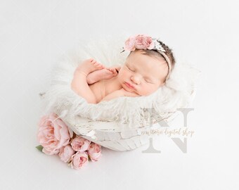 Newborn Digital Prop White Bowl Floral Boho Backdrop