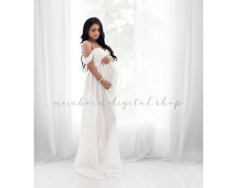 Backlit Window Digital Backdrop OVERLAY White Curtains, Maternity Photography