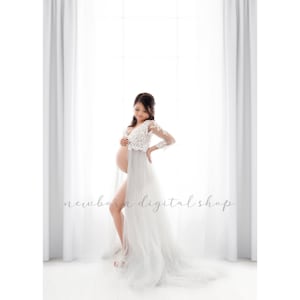 Backlit Window Digital OVERLAY White Gray Curtains, Maternity Photography