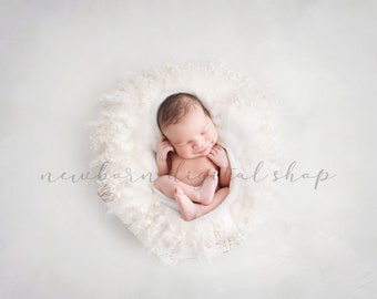 Newborn Digital Prop White Fur Gray Overhead, Gender Neutral