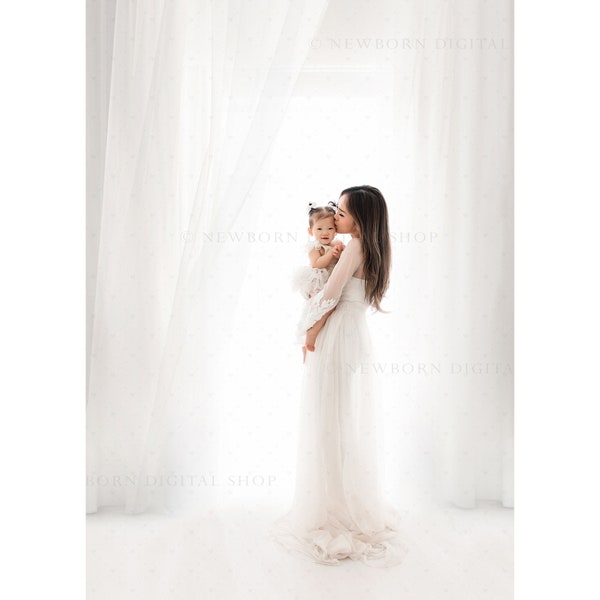 Backlit Window Digital Backdrop, White Curtains, Maternity Baby Photography