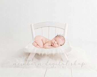 Newborn Digital Prop White Chair with Fur, Boy or Girl Backdrop