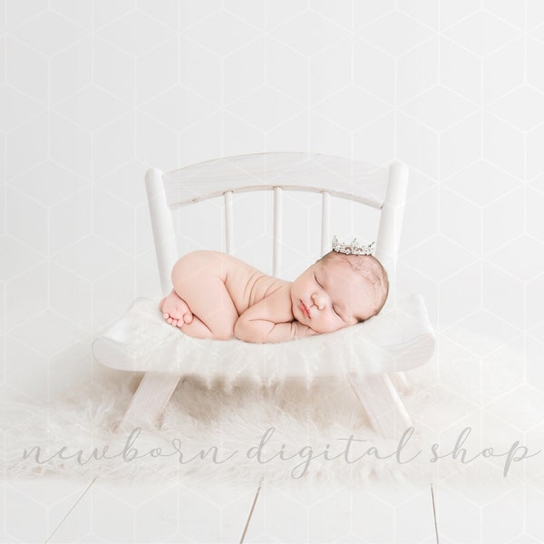 Newborn Digital Prop White Chair with Fur, Boy or Girl Backdrop