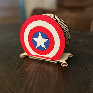Handcrafted Captain America Bank: Baltic Birch Coin Savings