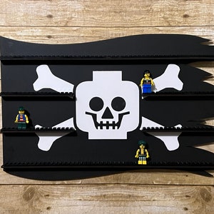 Brick Skull & Crossbones Pirate Flag Handmade Mini Figure Display Shelf - Holds 40+ Figures
