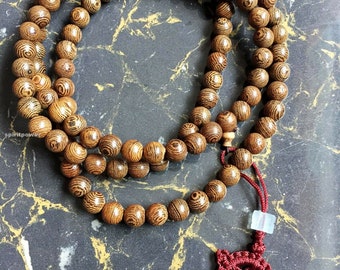 Genuine Wenge Wood 108 8mm Buddhist Prayer Bead Mala Necklace/Bracelet