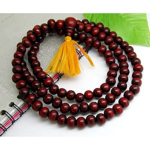 Big 108 8mm or 6mm  Rosewood Prayer Beads Buddhist Yoga Meditation Mala Necklace/Bracelet -32&quot; or 24&quot;, with Golden Tassel!