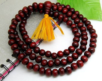 Big 108 8mm or 6mm  Rosewood Prayer Beads Buddhist Yoga Meditation Mala Necklace/Bracelet -32" or 24", with Golden Tassel!