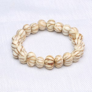 Large Stretchy Tibetan 22 Big Old Money Yuanbao Golden White Bodhi Seed Yoga Meditation Prayer Beads Wrist Mala Bracelet-7"