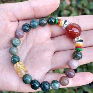 Quality Stretchy Mantra OM Mani Padme Hum 8mm Natural Indian Jade Onyx Agate Gemstone Prayer Beads Wrist Mala Bracelet