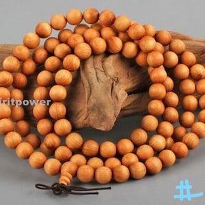Long Cedar Wood Buddhist Prayer Beads • Fragrant Cedar Mala Necklace • Meditation Beads • 108 Beads Buddhist Rosary