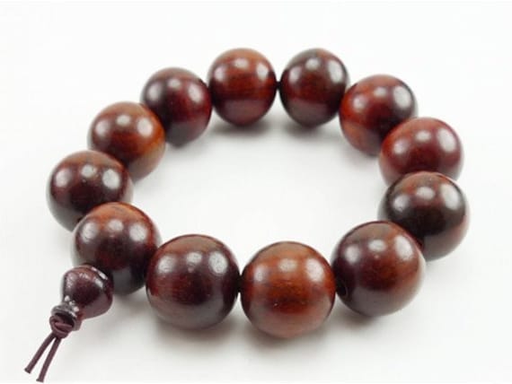 Braccialetto Mala Tibetano In Perle Di Legno Naturale 15mm - Per Meditazione, Preghiera, Buona Fortuna - Elastico, Fatto A Mano