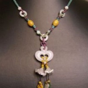 Elegant Hand-knotted Burma Jade Beaded Leaf 2 Trumpet Flower Love Heart Necklace - Top Grade!