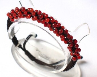 Delicately Hand Made Braided 96 Red Light Green Yellow Jade Beaded String Bracelet!