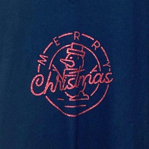 Merry Christmas T-Shirt, Red Glitter Snowman, Black V-Neck