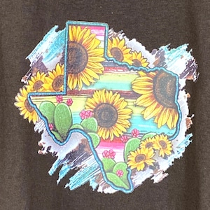 Texas T-Shirt, Cacti and Sunflowers, 100% Cotton