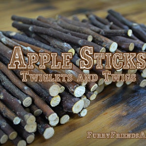 Apple sticks, apple twiglets, apple twigs, apple chew chunks, treats for small pets, chinchilla, degu, rabbit, hamster, gerbil, rat, bird