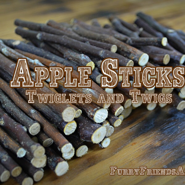 Apple sticks, apple twiglets, apple twigs, apple chew chunks, treats for small pets, chinchilla, degu, rabbit, hamster, gerbil, rat, bird