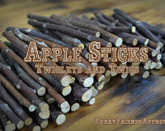 Apple sticks, apple twiglets, apple twigs, apple chew chunks, treats for small pets, chinchilla, degu, rabbit, hamster, gerbil, rat, bird