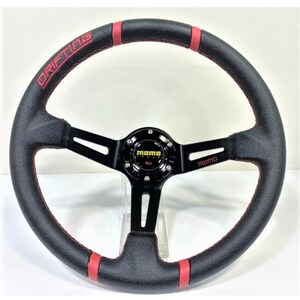 Momo Steering Wheel Black Leather With Red Stitching 350mm Etsy