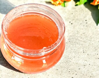 Peachy Keen exfoliating salt scrub, natural, clean ingredients, cruelty free, dead sea salt mineral rich scrub