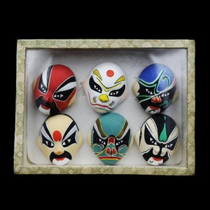 UNIQUE Vintage Hand Painted Chinese Opera Clay Mask 3" Kabuki Mask Home Decor [Set of 6]