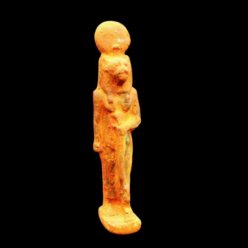 Funerary Antique of Ancient Egyptian Faience Stone Ushabti (Shabti) GOD Sekhmet Goddess of Healing Statue Figure