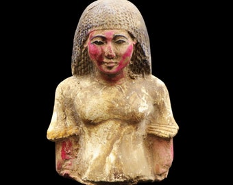 Rzadka, duża, antyczna egipska statua z litego kamienia, przedstawiająca starożytną królową faraona, z dbałością o szczegóły... JEDYNA W SWOIM RODZAJU