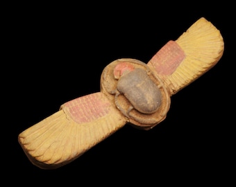 ANTIQUE Egyptian Winged Scarab Beetle Sculpture (Khepri) &quot;Symbol of Creation and Renewal&quot;