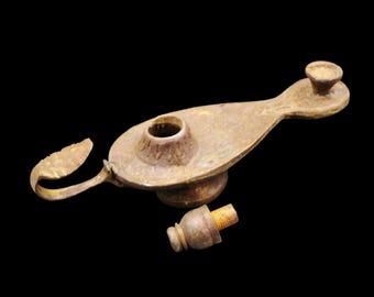 Unique Authentic Solid Antique Roman Egyptian Bronze Oil Lamp With Lid, Antique Collectible, Historic Home Decor...LARGE