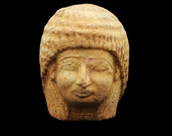 Unique Antique Egyptian Queen Pharaoh Terracotta Bust Mask Figure