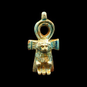 Antique Wadjet Stone/Faience Pendant Amulet of Cross ANKH Key of Life Figurine of Ancient Egyptian