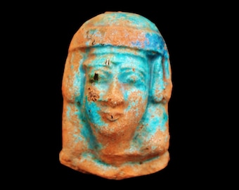 Rare ancien masque de reine pharaon buste en pierre avec de grands détails, Egypte antique... UNIQUE EN SON GENRE