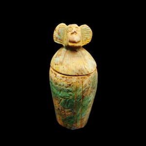 Antique Egyptian Ancient Hapy Baboon Head Stone Canopic Jar, Organs Storage Statue Funerary