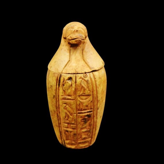 古代エジプトの骨董品、臓器保管用の埋葬石、カノプス壺、ハピィ