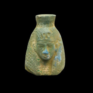 Fine Antique Egyptian Faience Pharaoh Bust Figure, Large with great details