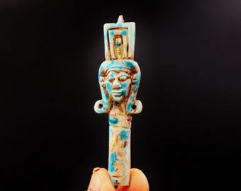 Zeldzame antieke steen/faience hanger amulet 'spirituele kracht van bescherming, gezondheid en geluk', oud-Egyptisch