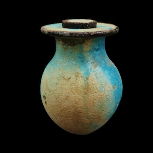 UNIQUE Authentic Antique Carved Glazed Stone/Faience Jar Pottery of Ancient Egyptian...One of a Kind