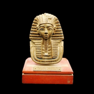 Antique Handmade Carving Solid Copper Statue of the Ancient Egyptian Egyptian KING TUT Mask on Wooden Base
