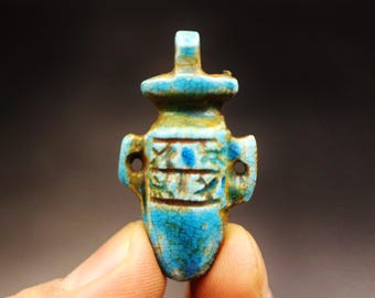 Authentieke antieke steen/faience beeldje hart talisman amulet hanger "Symbol of Life", oud-Egyptisch