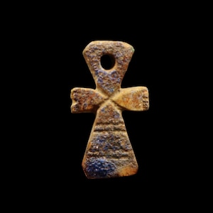 Antique Wadjet Stone Pendant Amulet Cross ANKH Key of Life Figurine of Ancient Egyptian