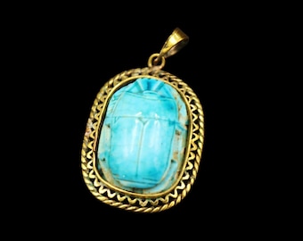 Amazing Antique Egyptian Faience Stone of Ancient Scarab Beetle Kheper Amulet Figurine Pendant....UNIQUE