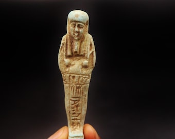 希少な古代エジプトのファイアンス焼きウシャブティ（シャブティ）像