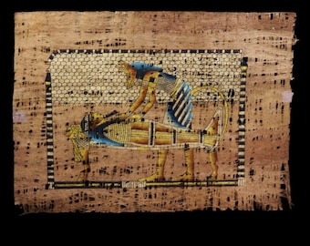手作りパピルス画：ナイル川デルタでの狩猟、古代エジプト美術（14